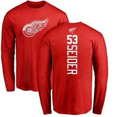 Red Youth Moritz Seider Detroit Red Wings Backer Long Sleeve T-Shirt -